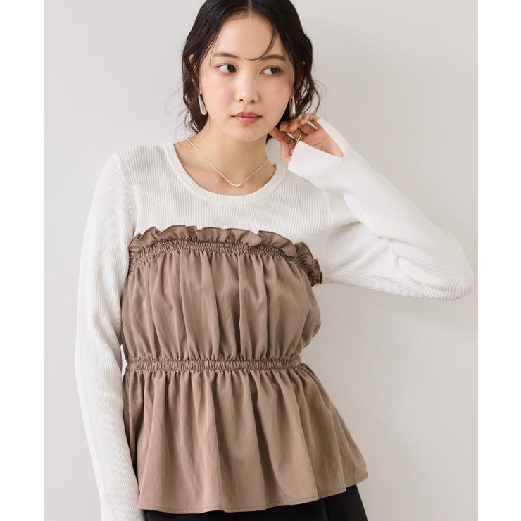 ベージュ系(28) | シャーリングビスチェドッキングニット/イージーケア | VIS 