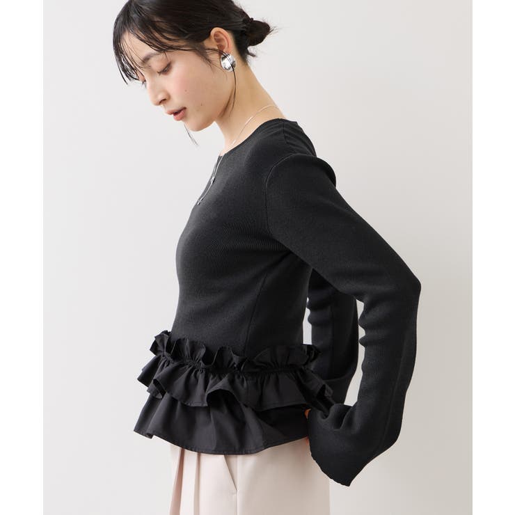 チャコール(06) | 裾フリルティアードドッキングニット | VIS 