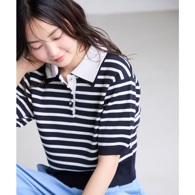 ネイビー系(41) | 【新色追加】ダブルカラー半袖ポロニットトップス/WEB限定カラー | VIS 