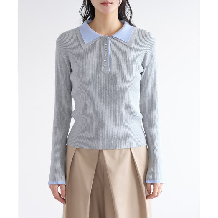 ダブルカラーポロニットトップス | VIS  | 詳細画像21 