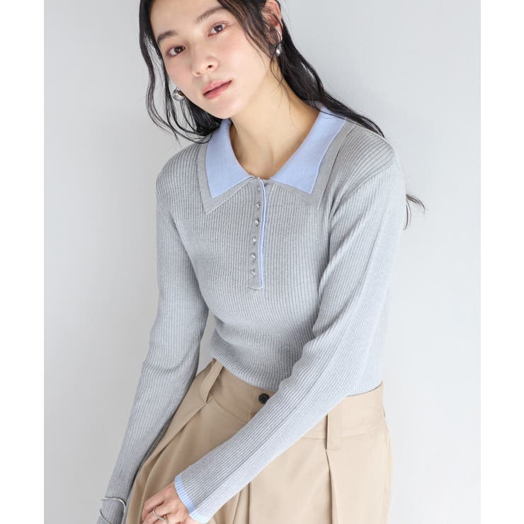 ダブルカラーポロニットトップス | VIS  | 詳細画像4 