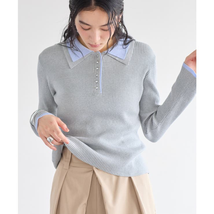 ダブルカラーポロニットトップス | VIS  | 詳細画像6 