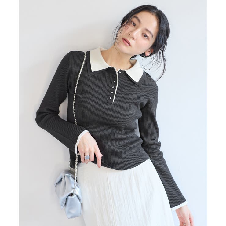 ダブルカラーポロニットトップス | VIS  | 詳細画像8 