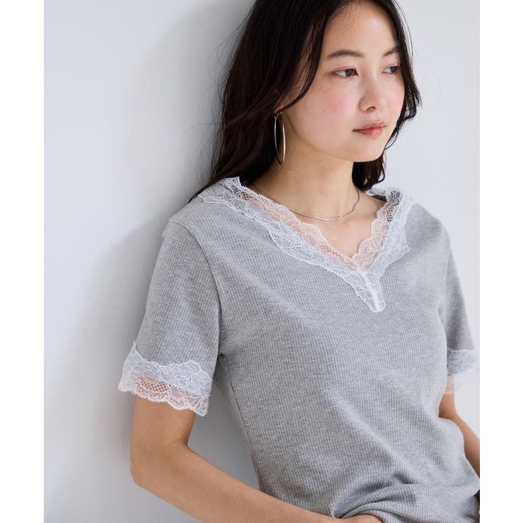 レーストリムVネックTシャツ/汗ジミ加工 | VIS  | 詳細画像3 