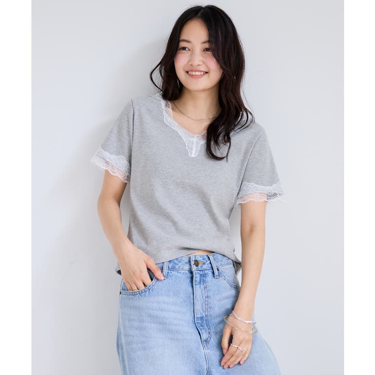 レーストリムVネックTシャツ/汗ジミ加工 | VIS  | 詳細画像5 