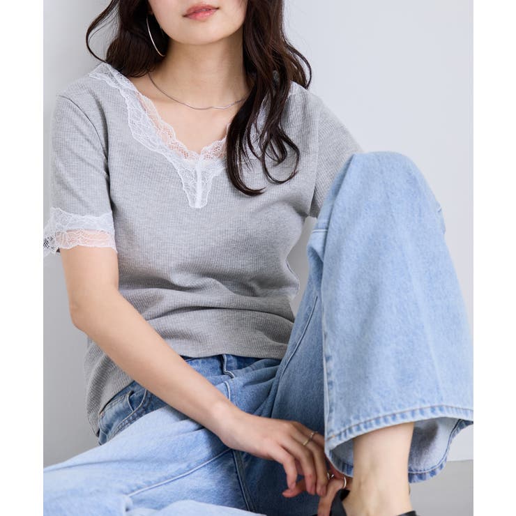 レーストリムVネックTシャツ/汗ジミ加工 | VIS  | 詳細画像6 