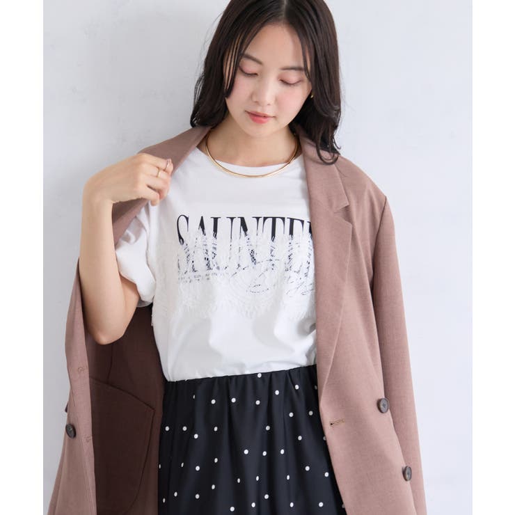 レースレイヤードロゴ半袖Tシャツ | VIS  | 詳細画像14 