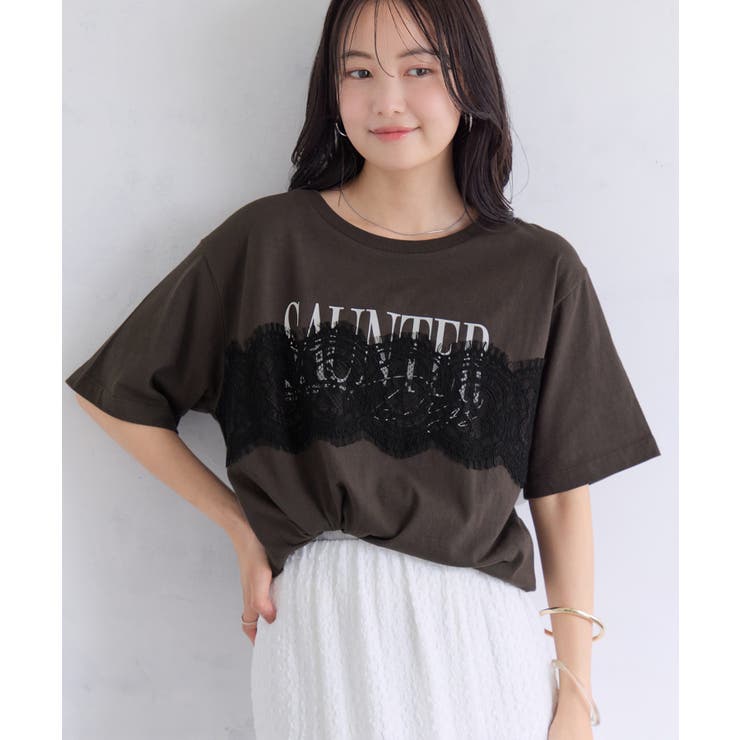 レースレイヤードロゴ半袖Tシャツ | VIS  | 詳細画像3 
