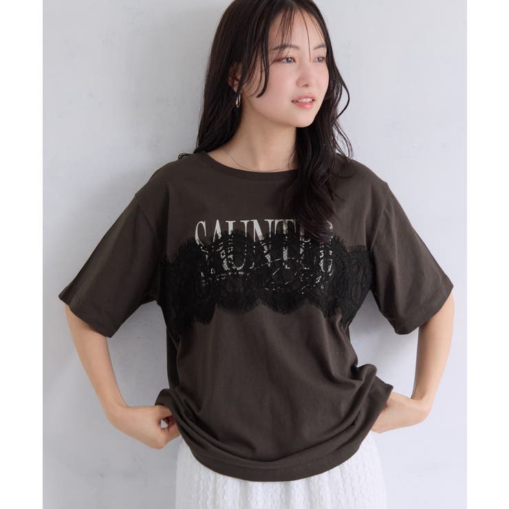 レースレイヤードロゴ半袖Tシャツ | VIS  | 詳細画像4 