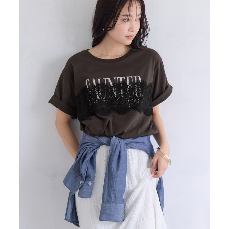 レースレイヤードロゴ半袖Tシャツ | VIS  | 詳細画像8 