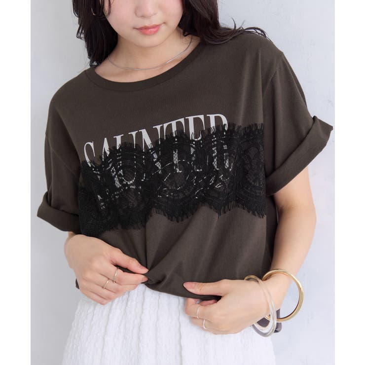 ブラウン(20) | レースレイヤードロゴ半袖Tシャツ | VIS 