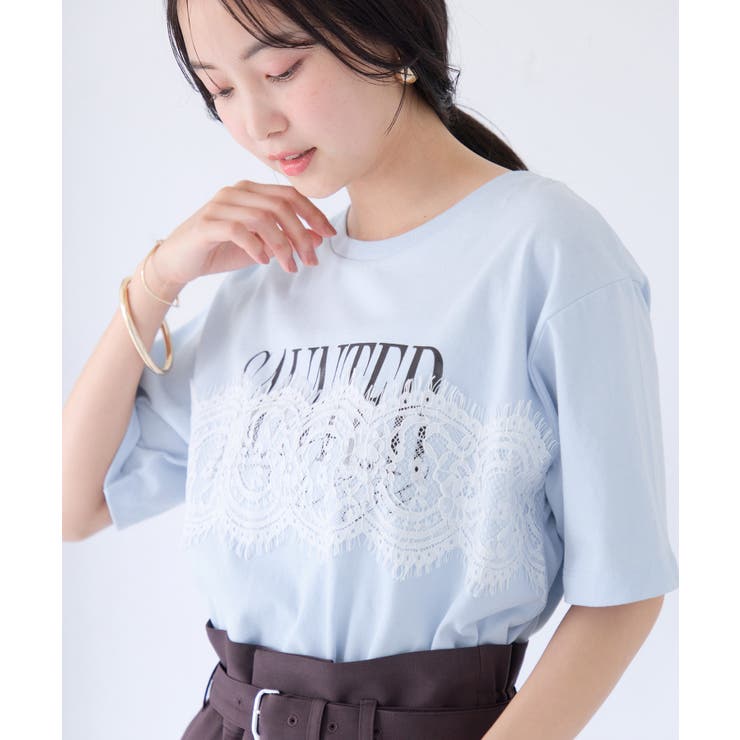 サックス(48) | レースレイヤードロゴ半袖Tシャツ | VIS 