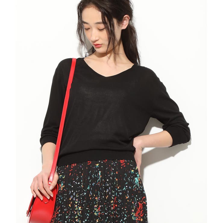 ブラック(01) | 【UVカット】ひんやりVネック7分袖プルオーバー | VIS 