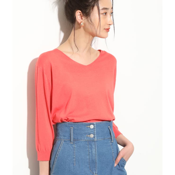 オレンジ系(71) | 【UVカット】ひんやりVネック7分袖プルオーバー | VIS 