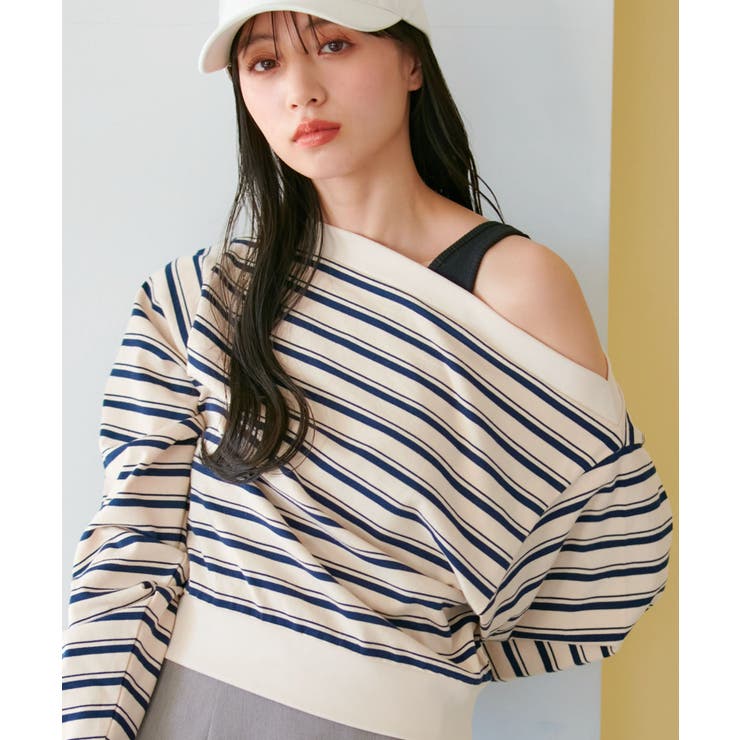 キナリ系(17) | マルチボーダーオフショルトップス | VIS 