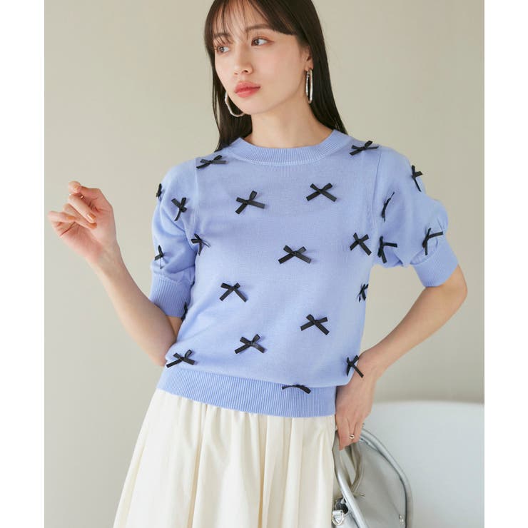 リボンハーフスリーブサマーニット | VIS  | 詳細画像1 