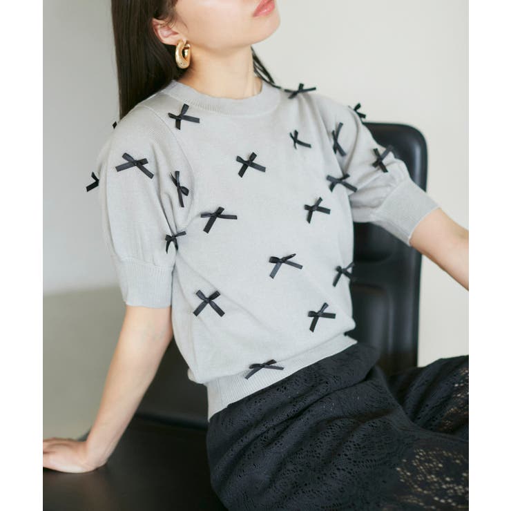 グレー(07) | リボンハーフスリーブサマーニット | VIS 