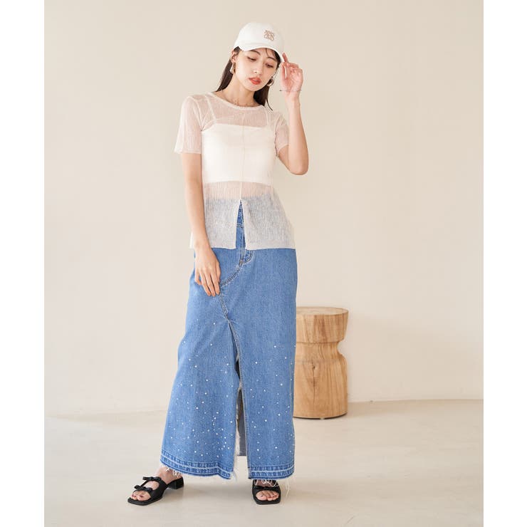 【洗える】裾スリットシアーニットプルオーバー | VIS  | 詳細画像25 