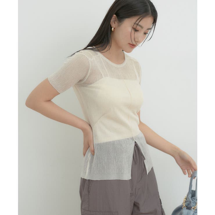 キナリ系(17) | 【洗える】裾スリットシアーニットプルオーバー | VIS 