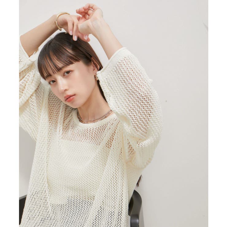 オフホワイト(15) | メッシュサマーニットトップス | VIS 