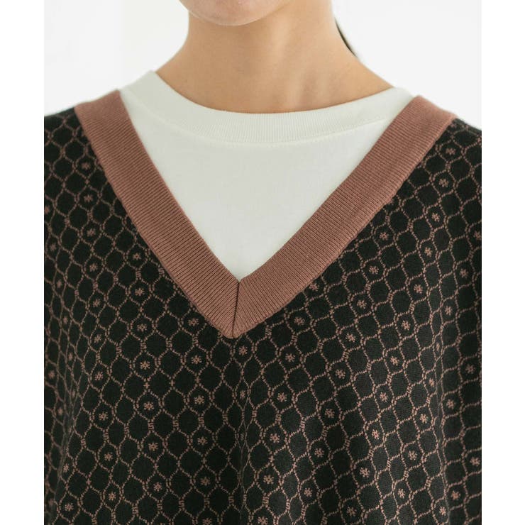【セットアップ対応】モノグラム柄が映えるVネックジャカードベスト | VIS  | 詳細画像17 