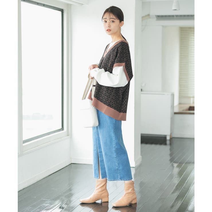 【セットアップ対応】モノグラム柄が映えるVネックジャカードベスト | VIS  | 詳細画像8 