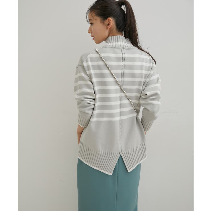 【洗える】ボーダー＆無地バックスリットニット【sustainable】 | VIS  | 詳細画像10 