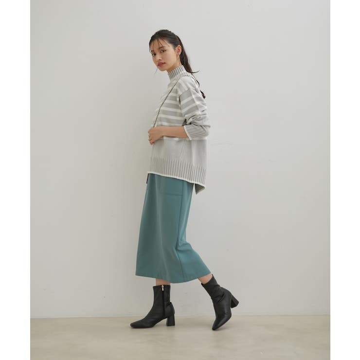 【洗える】ボーダー＆無地バックスリットニット【sustainable】 | VIS  | 詳細画像11 