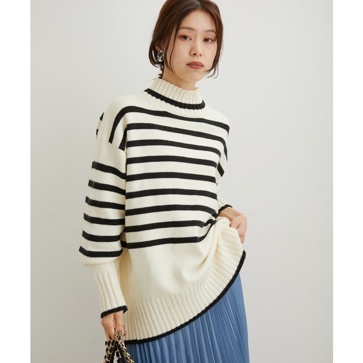 【洗える】ボーダー＆無地バックスリットニット【sustainable】 | VIS  | 詳細画像13 