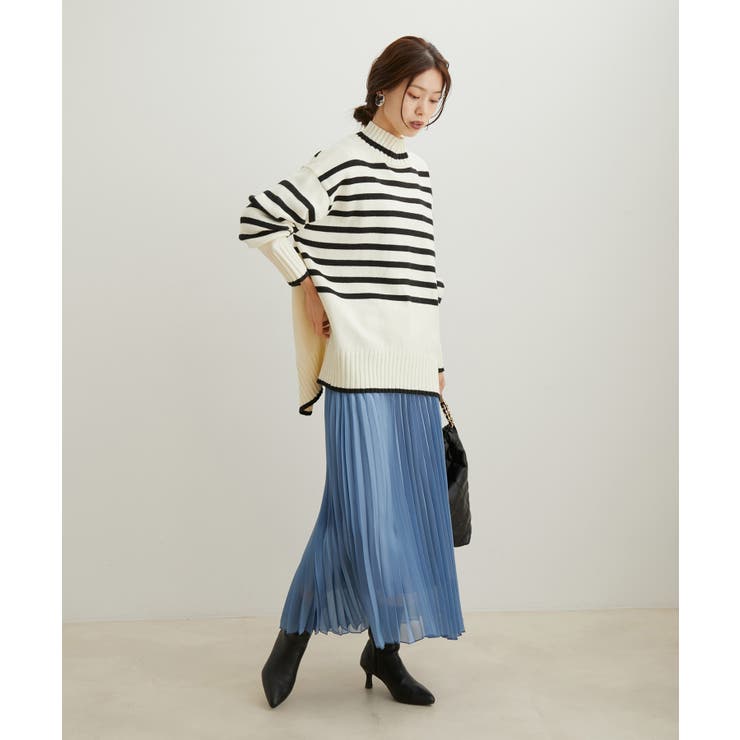 【洗える】ボーダー＆無地バックスリットニット【sustainable】 | VIS  | 詳細画像14 