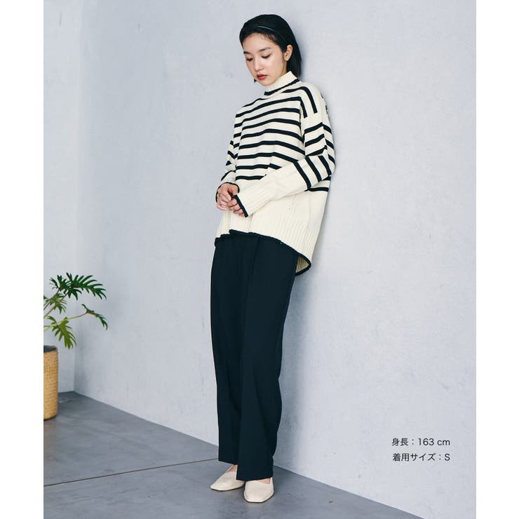 【洗える】ボーダー＆無地バックスリットニット【sustainable】 | VIS  | 詳細画像46 