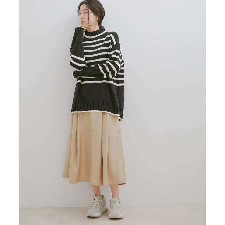 【洗える】ボーダー＆無地バックスリットニット【sustainable】 | VIS  | 詳細画像9 