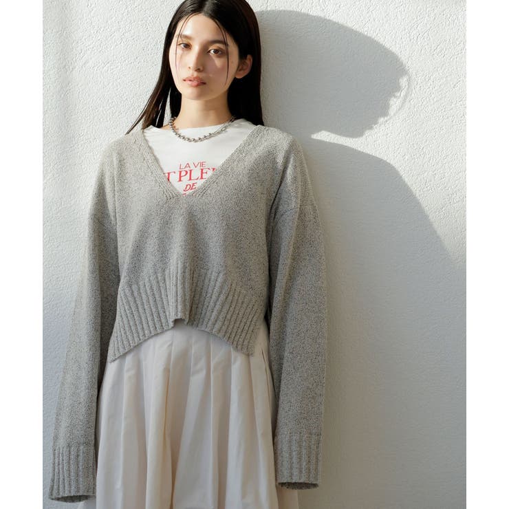 深Vネックミックスニットプルオーバー | VIS  | 詳細画像7 