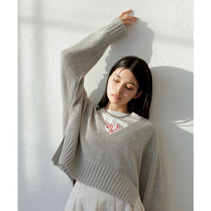 グレー(07) | 深Vネックミックスニットプルオーバー | VIS 