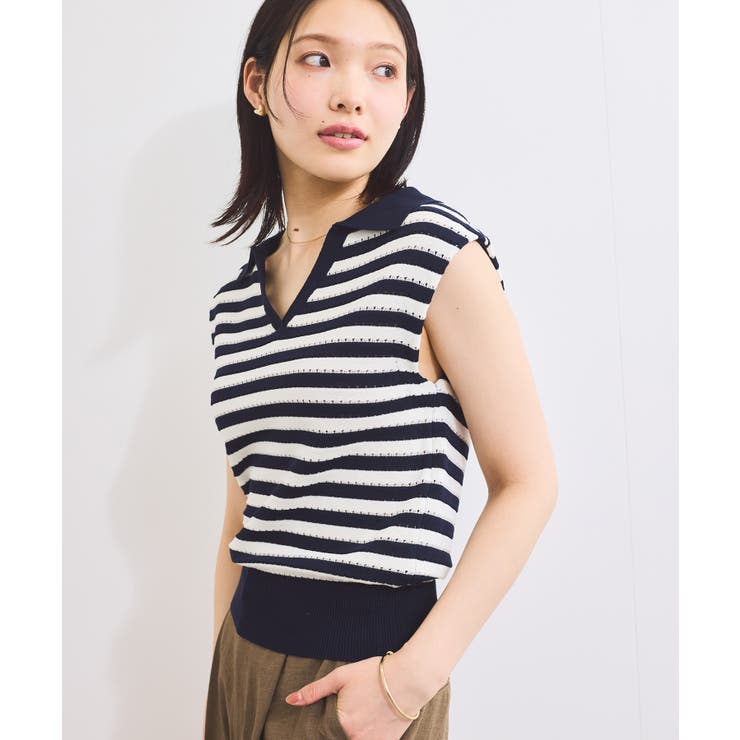 スキッパーフレンチスリーブアイレットニット | VIS  | 詳細画像11 