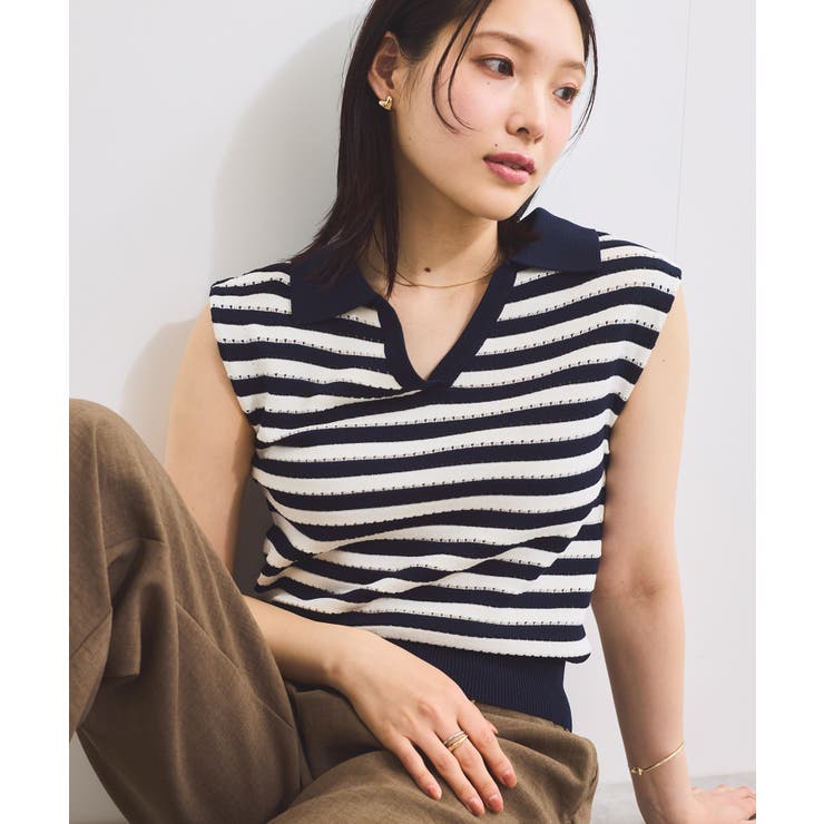 スキッパーフレンチスリーブアイレットニット | VIS  | 詳細画像12 