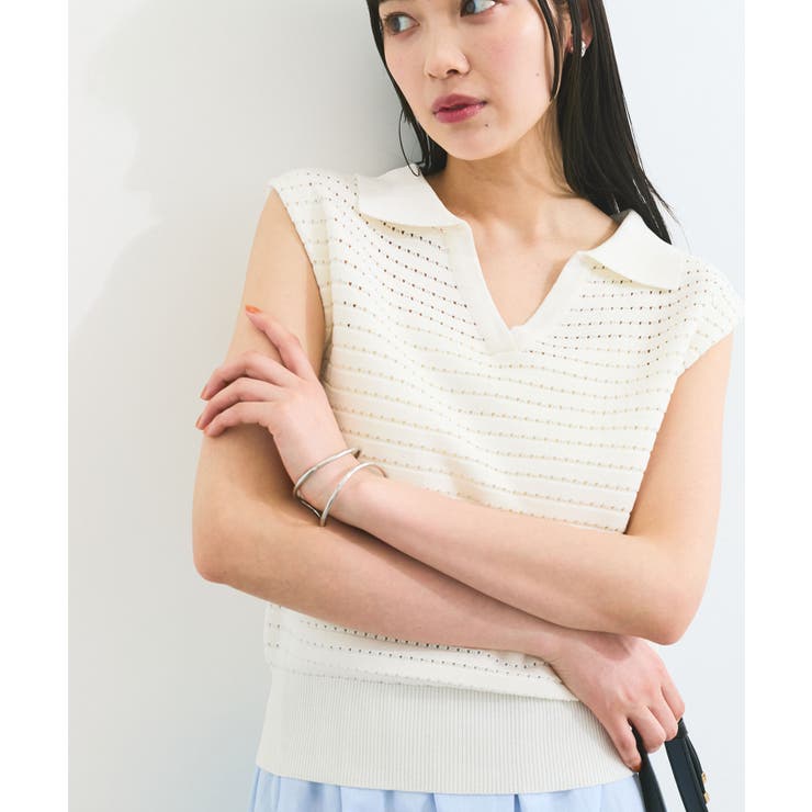 スキッパーフレンチスリーブアイレットニット | VIS  | 詳細画像3 