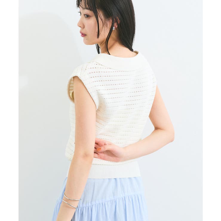 スキッパーフレンチスリーブアイレットニット | VIS  | 詳細画像4 