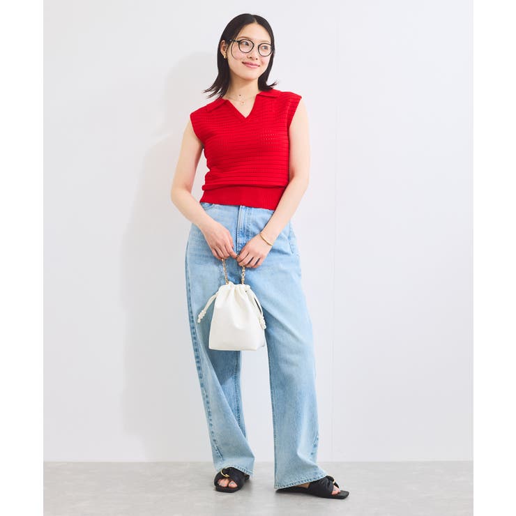 スキッパーフレンチスリーブアイレットニット | VIS  | 詳細画像5 