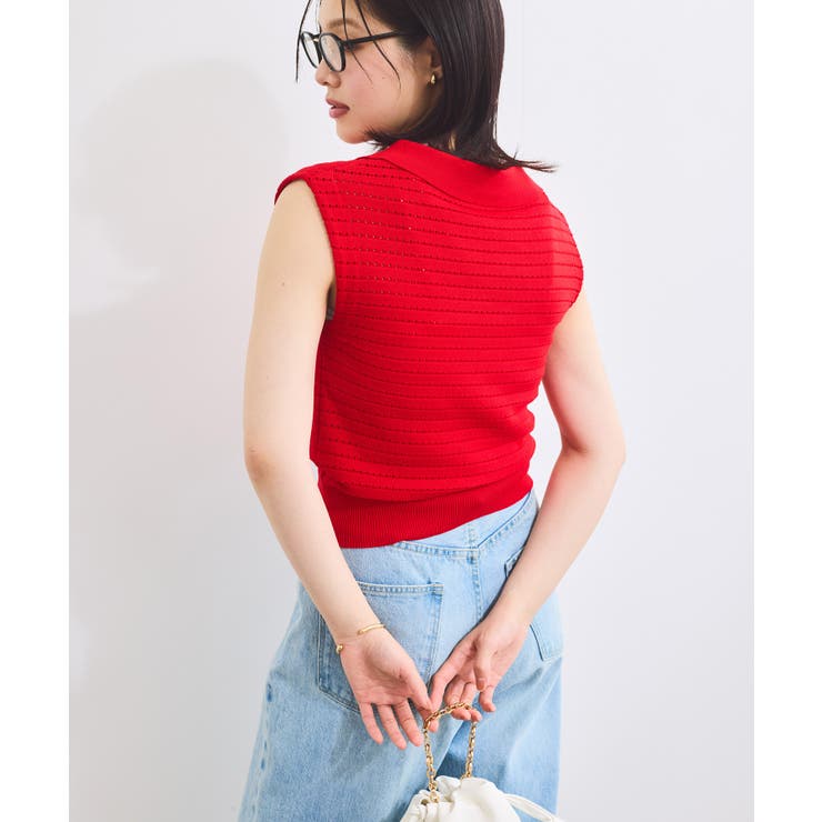 スキッパーフレンチスリーブアイレットニット | VIS  | 詳細画像7 