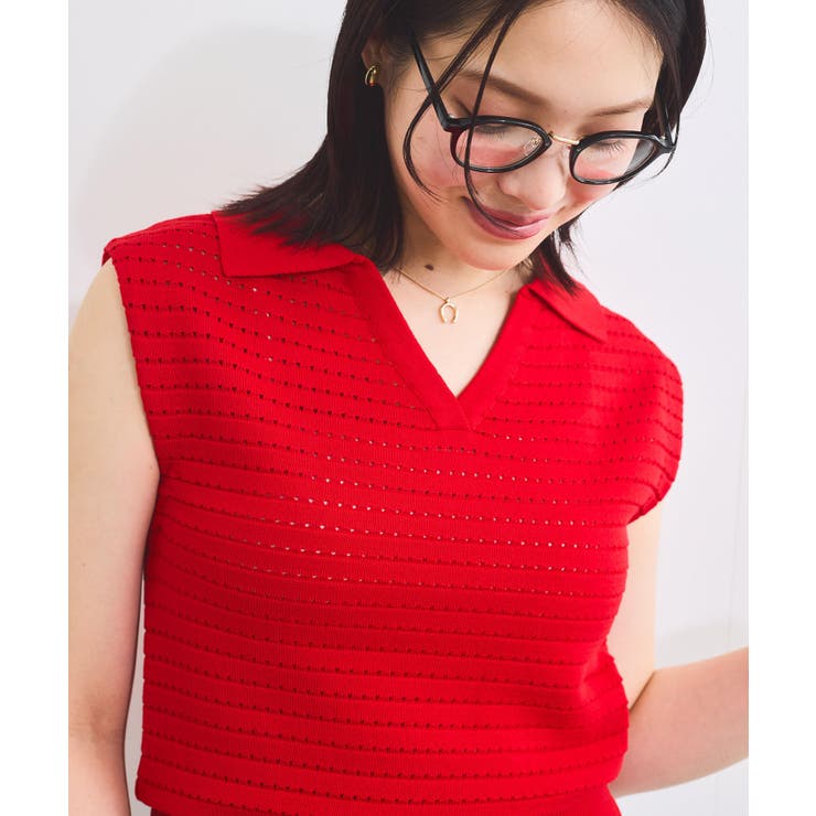 スキッパーフレンチスリーブアイレットニット | VIS  | 詳細画像8 