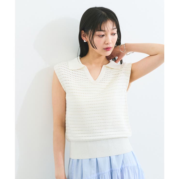 ホワイト系(11) | スキッパーフレンチスリーブアイレットニット | VIS 