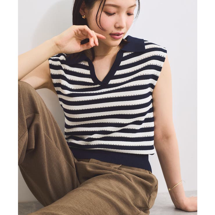 ネイビー系(41) | スキッパーフレンチスリーブアイレットニット | VIS 