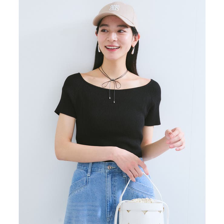 ブラック(01) | ワイドスクエアネックニット | VIS 