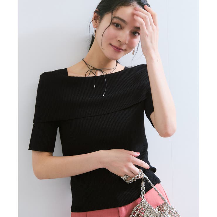 シェリエ　sheller chicパールハーフスリーブニット pearl necklace sweater – shéller / シェリエ