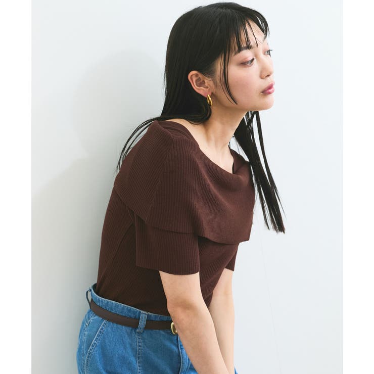 ブラウン(20) | 【アンチピリング/UVケア/洗える】オフショルハーフスリーブニット | VIS 