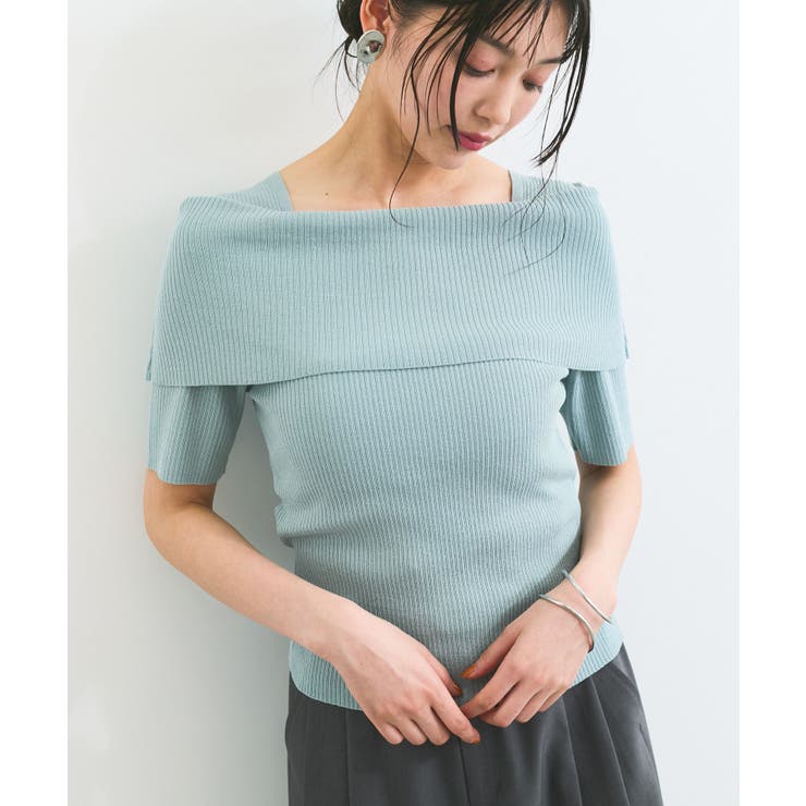 ライトグリン(33) | 【アンチピリング/UVケア/洗える】オフショルハーフスリーブニット | VIS 