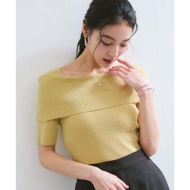 イエロー系(82) | 【アンチピリング/UVケア/洗える】オフショルハーフスリーブニット | VIS 
