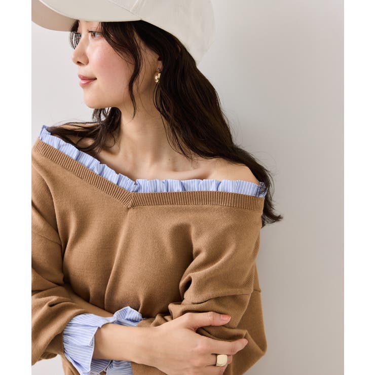 ブラウン系(23) | フリルドッキングニットプルオーバー | VIS 