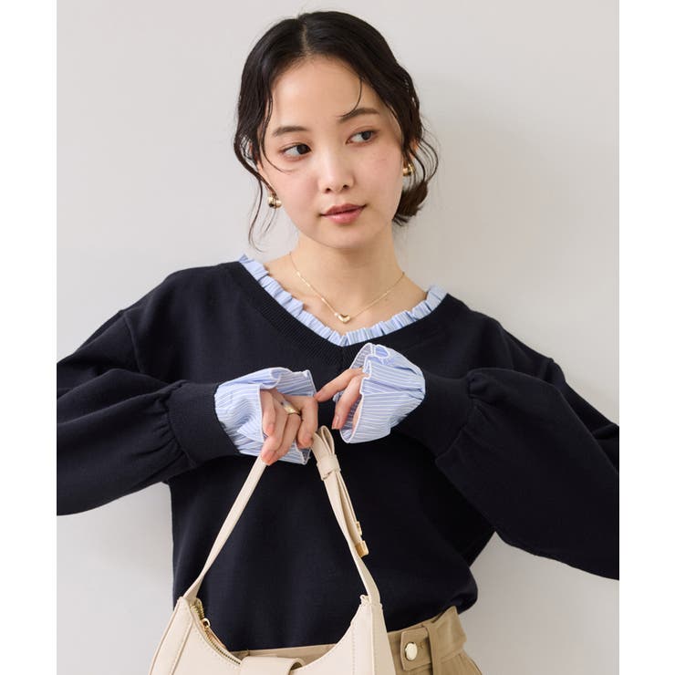 ネイビー(40) | フリルドッキングニットプルオーバー | VIS 